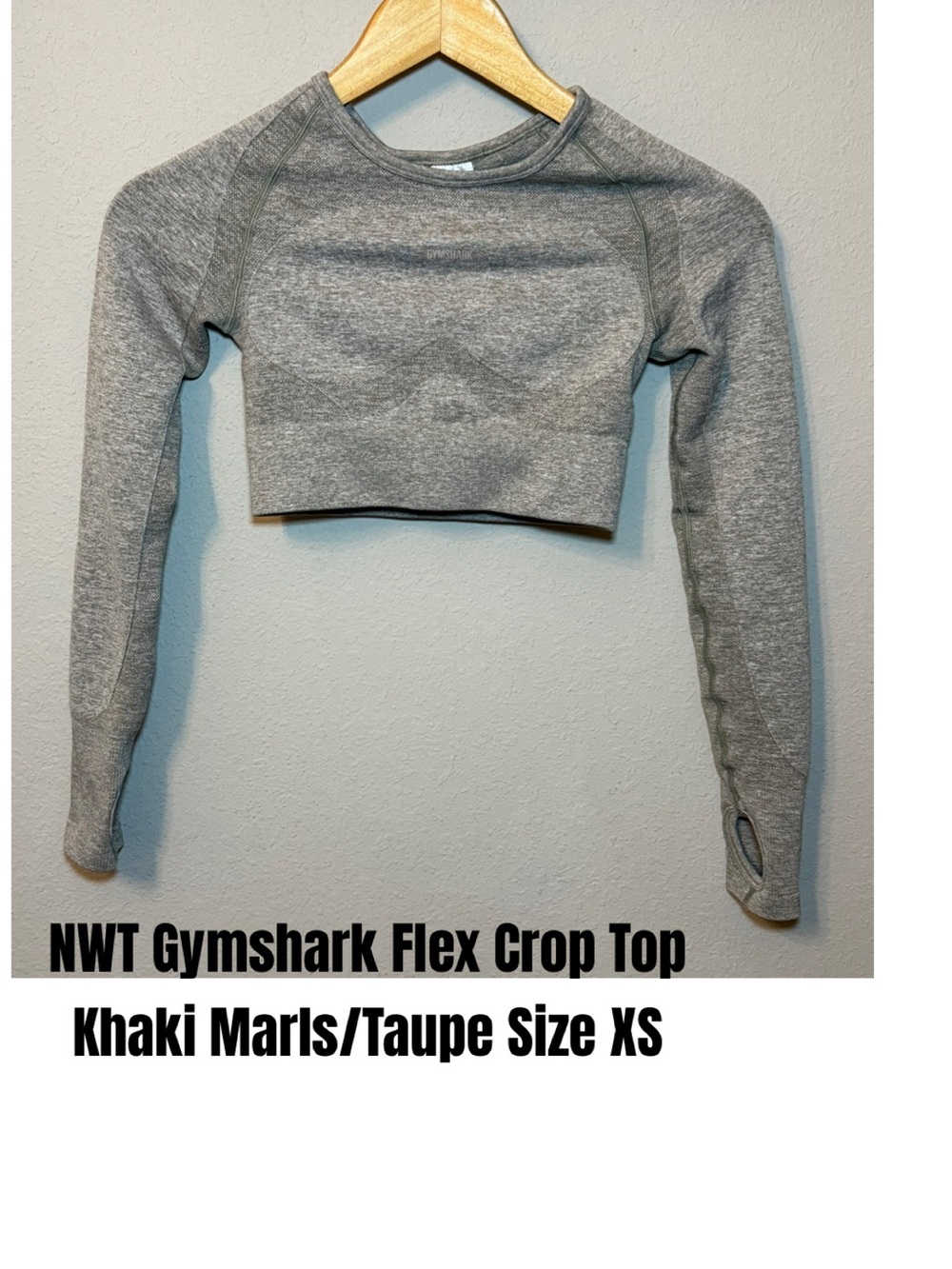 Gymshark Flex Crop Top Khaki Marls/Taupe Size XS